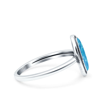 Vintage Style Promise Ring Band Oxidized Lab Created Blue Opal 925 Sterling Silver